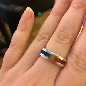 Sterling Silver 925 Rainbow Enameled Ring